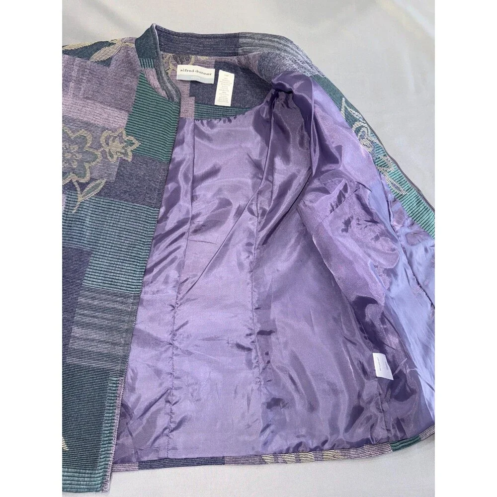 Alfred Dunner Vintage Women 14P Purple Patchwork Zip Tapestry Jacket